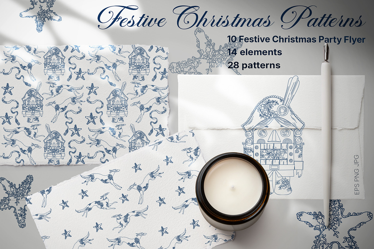 Festive Christmas patterns, a Decorative Illustration by LanaDzi (Photo 2 of 25)