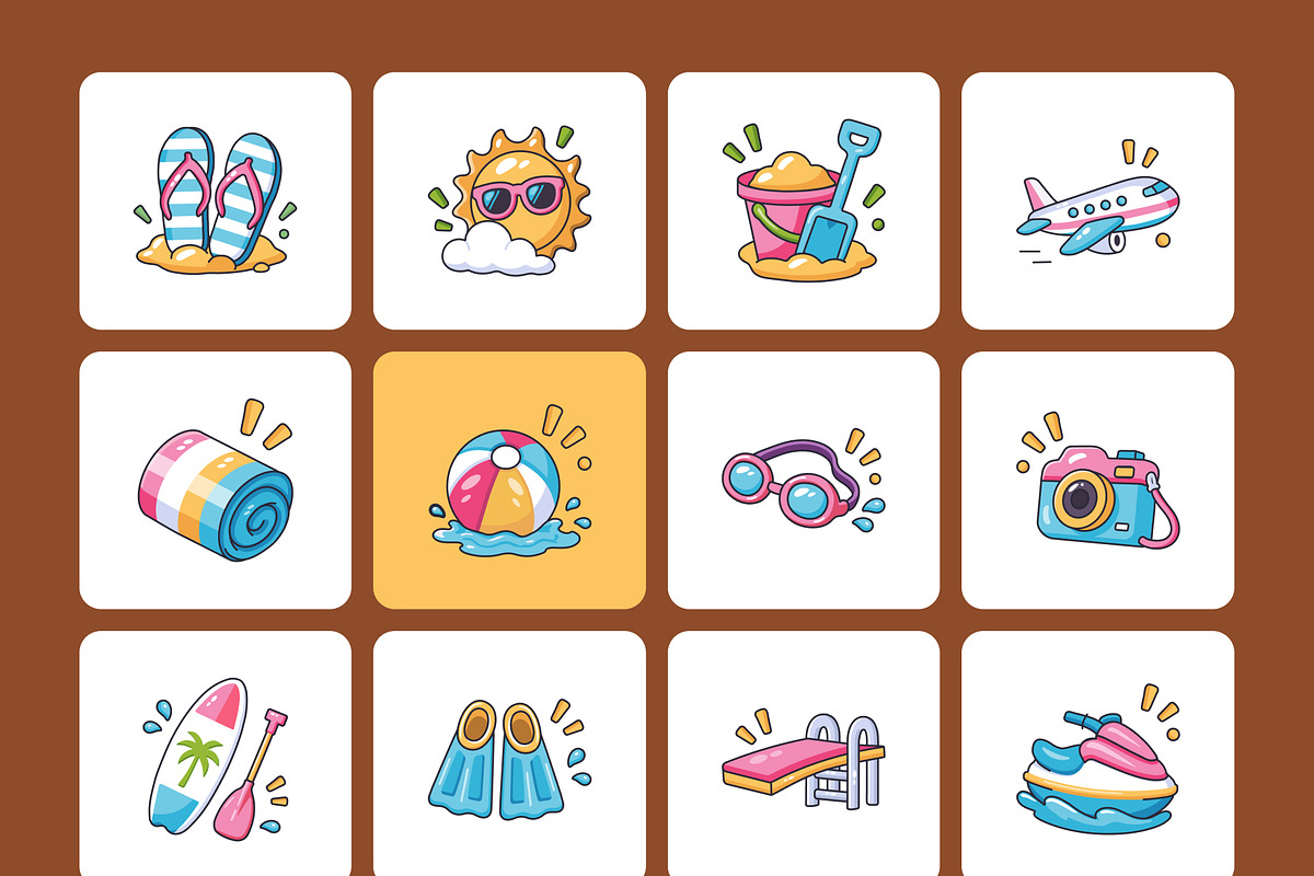 100 Summer Flat Icons, an Emoji Icon by Vectors Market (Photo 9 of 11)