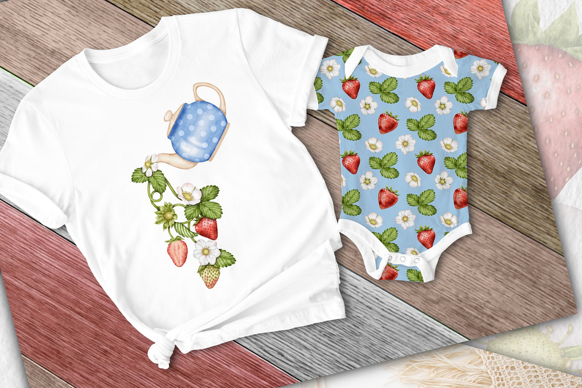 Strawberry Watercolor Tea Party., a Food Illustration by Happy Sloth Graphics (Photo 11 of 13)