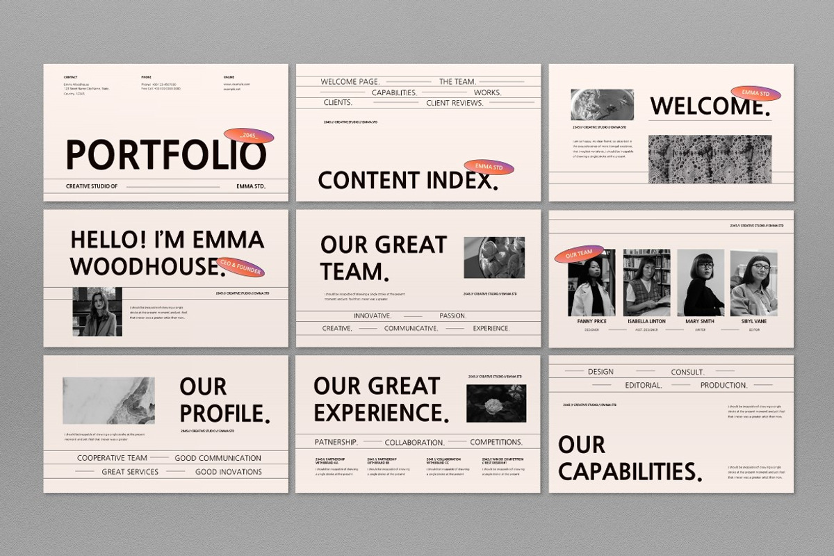 Cream Portfolio Google Slide, a Presentation Template by graphicook (Photo 4 of 10)