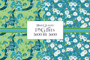 Chinoiserie Blue Green Patterns, a Pattern Graphic by RachelStudio (Thumbnail 4 of 6)