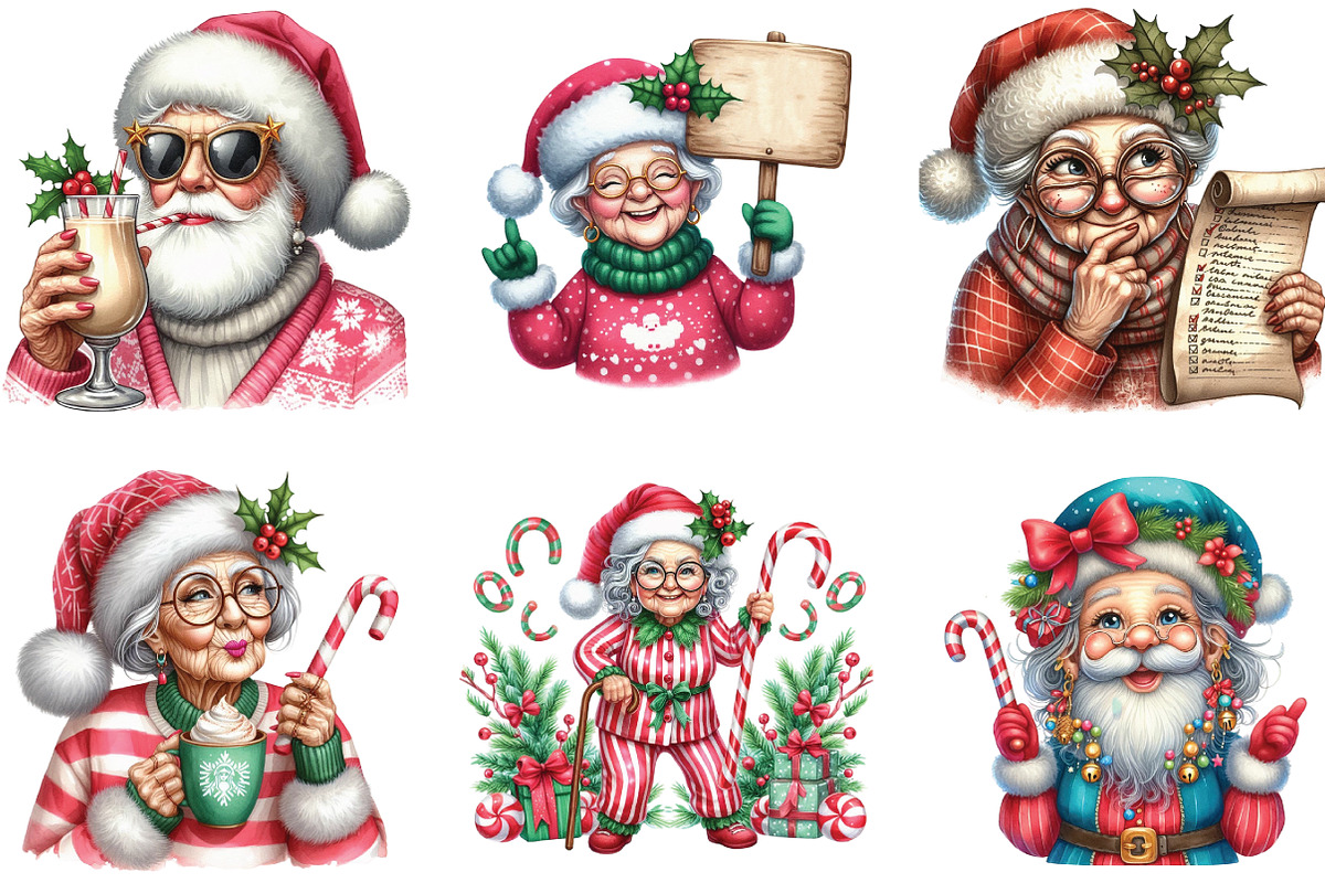 Funny Old Lady Christmas Sublimation, an Illustration by CraftArtStudio (Photo 3 of 6)