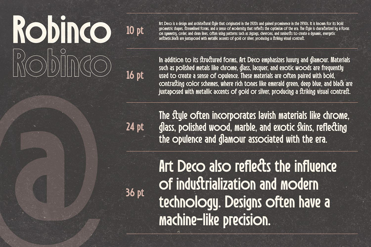 Robinco - Ligature Art Deco Font, a Sans Serif Font by Asenbayu (Photo 11 of 15)