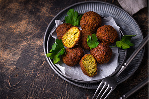 Middle Eastern falafel balls with, a Food & Drink Photo by Yulia Furman
