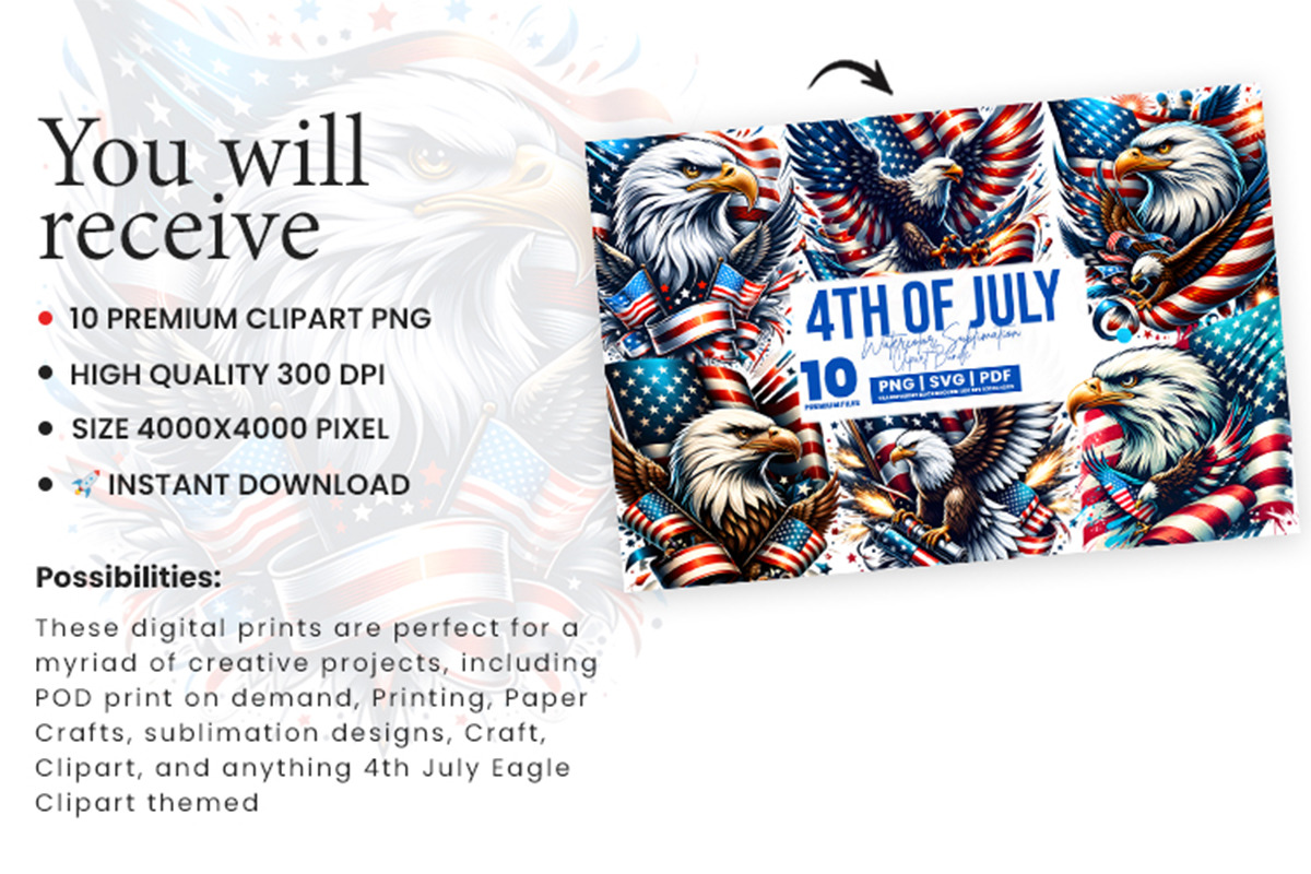 4th of July Patriotic Eagle USA Flag, an Animal Illustration by Creative Arslan (Photo 4 of 7)