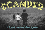 Scamper - a five-font family, a Sans Serif Font by Missy Meyer (Thumbnail 1 of 8)