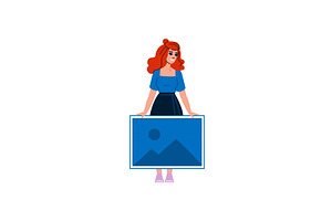 Woman holding landscape photo, an Object Illustration by pikepicture