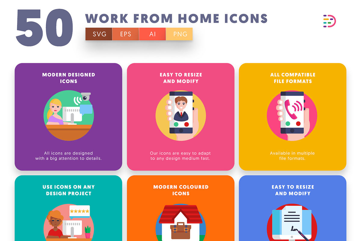 50 Work From Home Icons, an Outline Icon by Dighital (Photo 6 of 10)