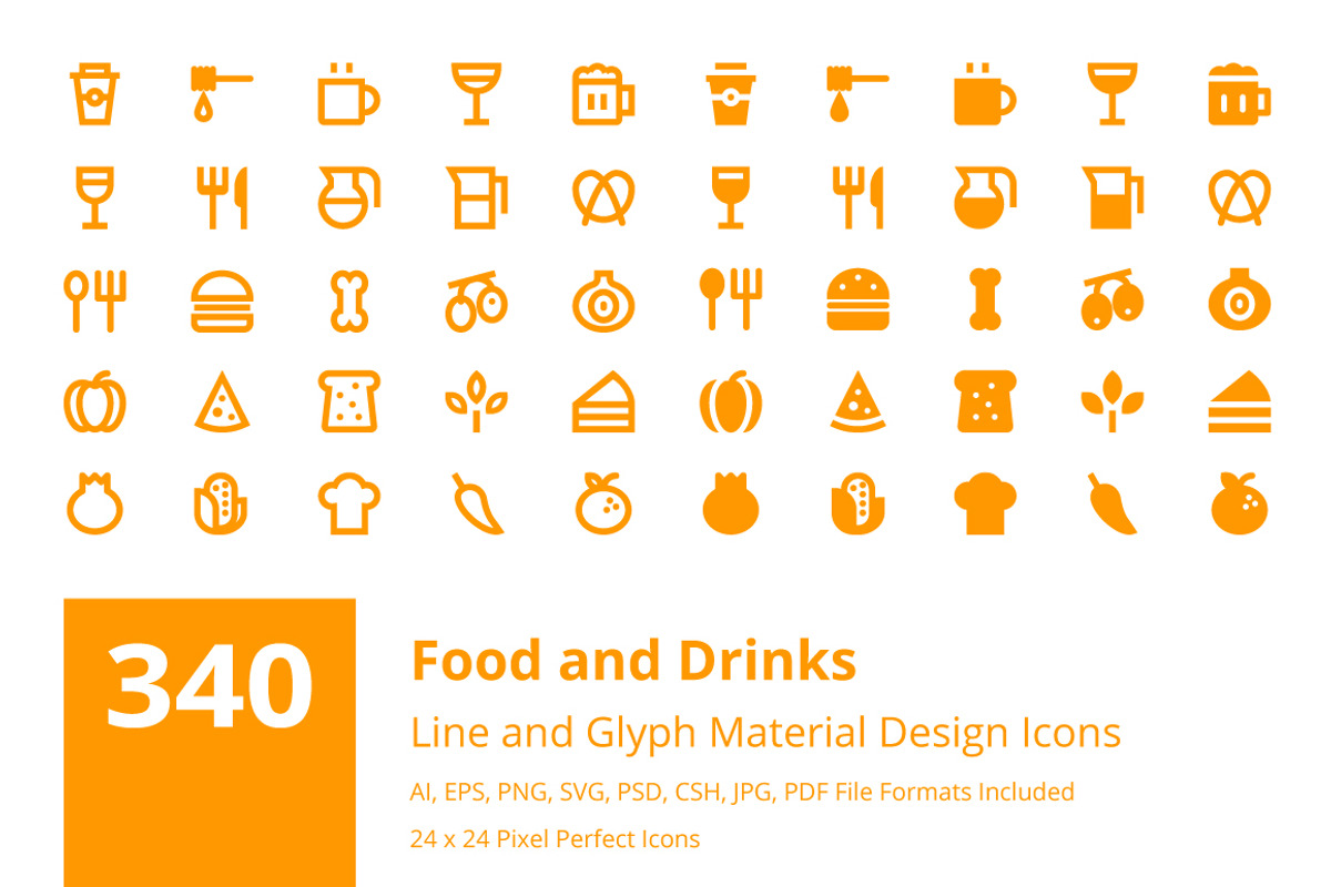 340 Food and Drinks Material Icons, a Solid Icon by Creative Stall (Photo 1 of 7)