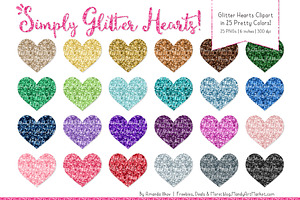 Rainbow Glitter Hearts Clipart, an Illustration by Amanda Ilkov
