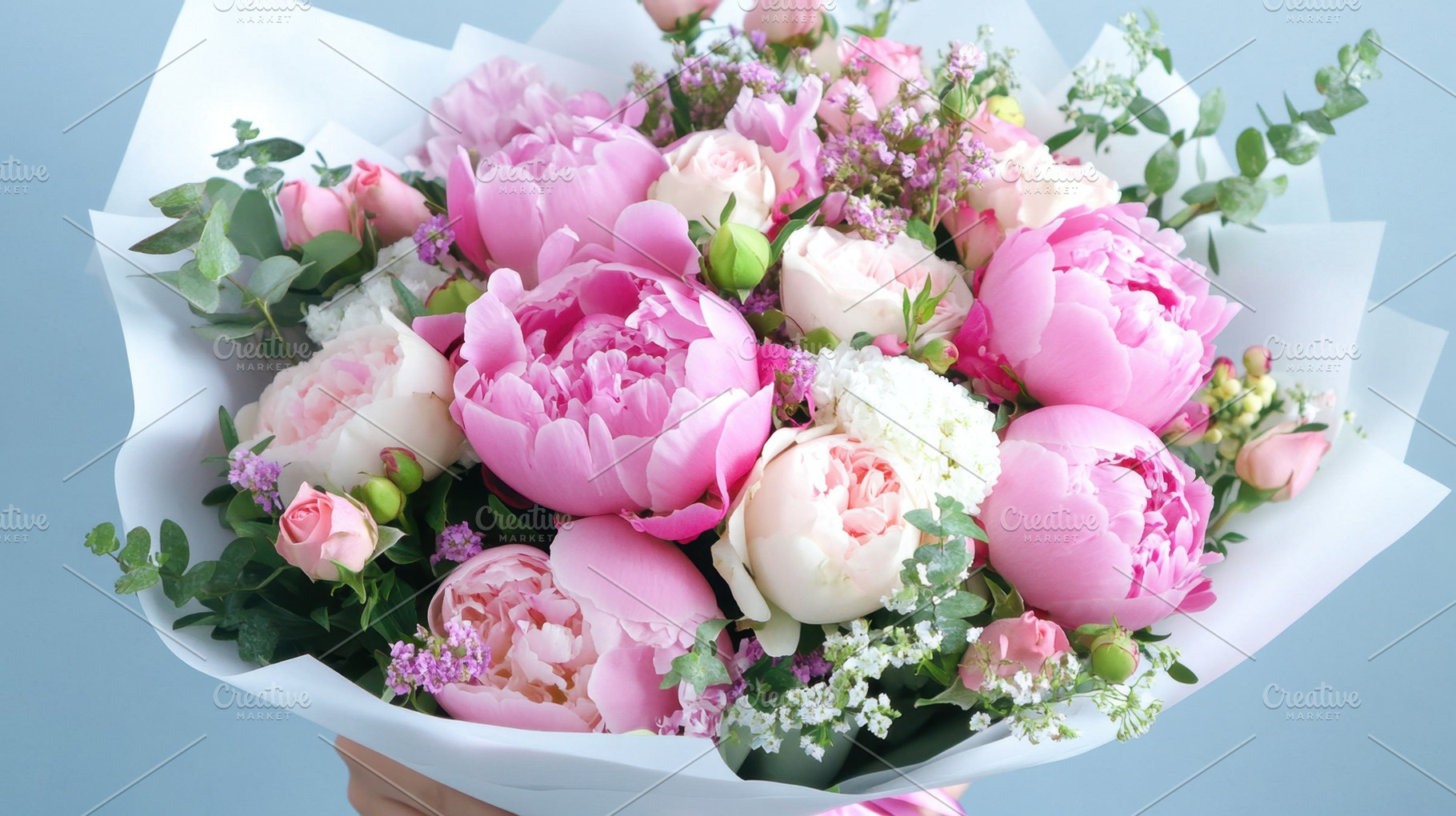 Pink peony bouquet in bloom, a Photo by Beautiful things