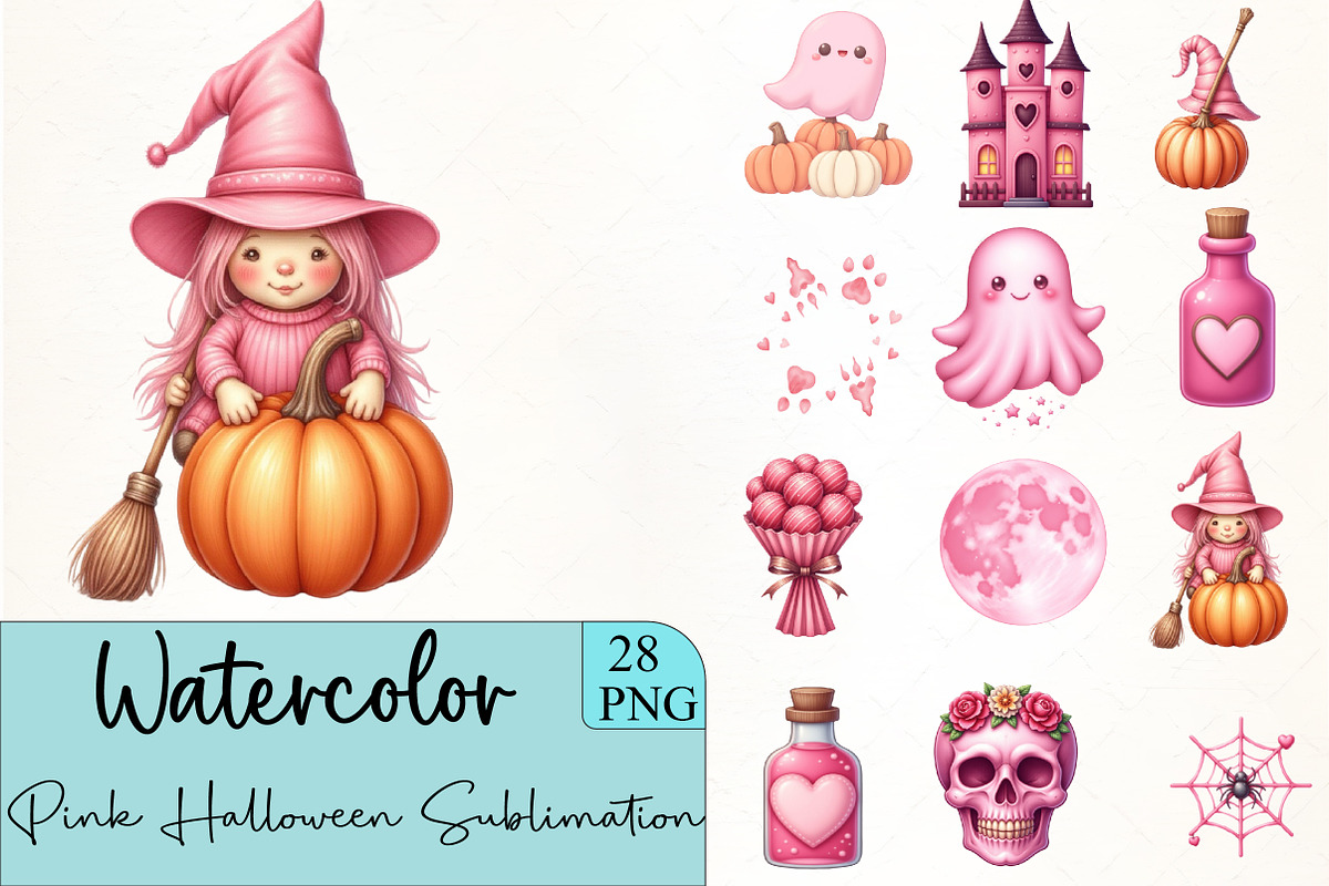 Pink Halloween Sublimation Clipart, an Illustration by CrexoraLab (Photo 1 of 5)