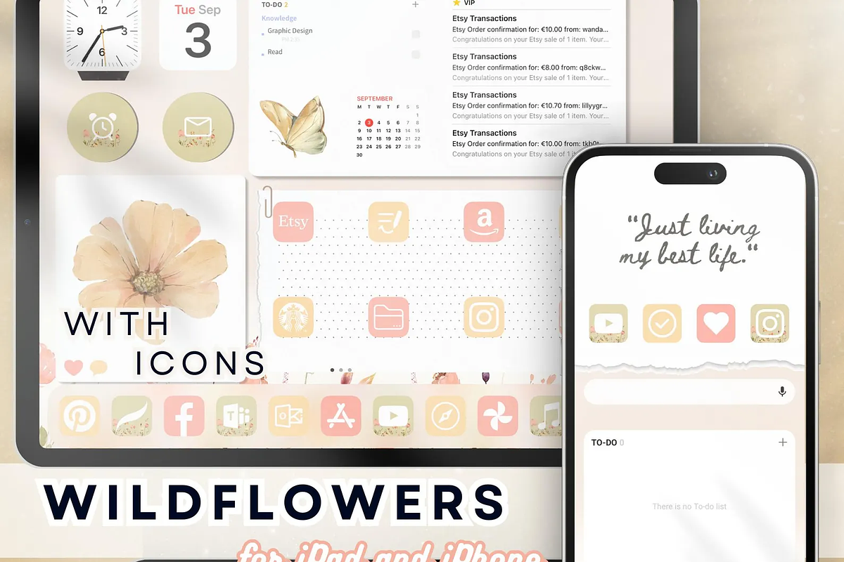 Flower iOS Wallpaper Icons Theme, a Background Graphic by BeeRubby (Photo 2 of 8)