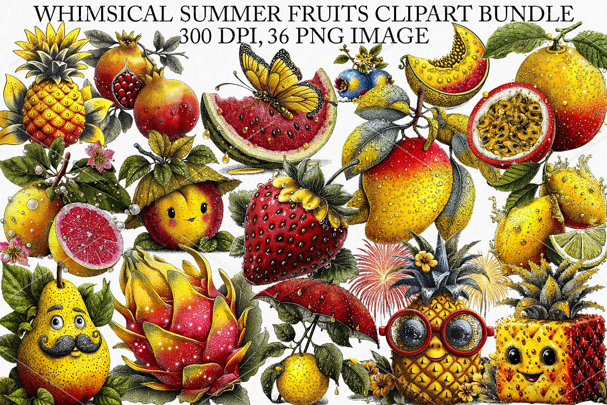 Whimsical Summer Fruits Clipart PNG, an Illustration by Canvas Craft (Photo 1 of 7)