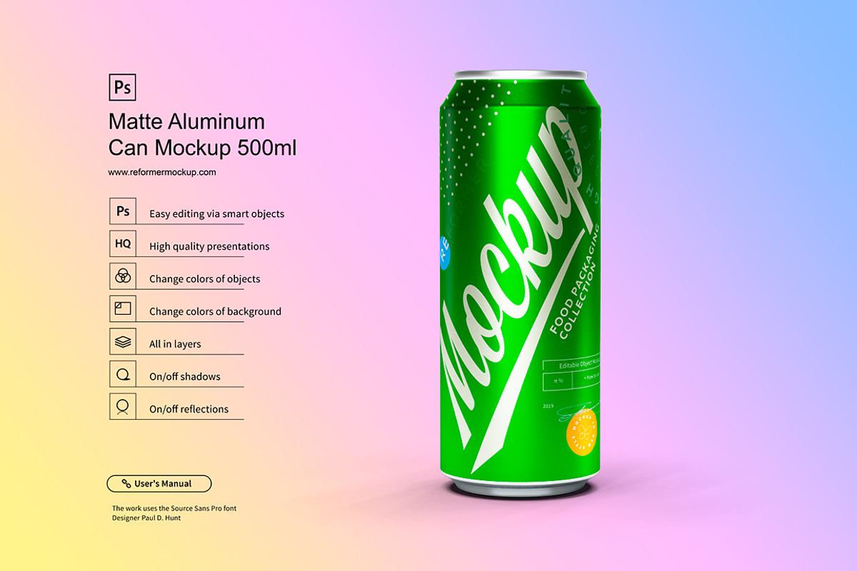 Matte Aluminum Can Mockup 500ml, a Packaging Mockup by Reformer Mockup (Photo 1 of 6)
