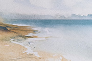 Serene watercolor seascape painting depicting a tranquil beach s, a Photo by Studio ANNA (Thumbnail 2 of 2)