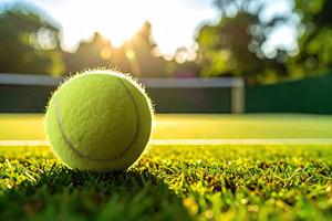 Tennis Ball Resting on Sunlit Grass Court, a Sports & Recreation Photo by Davizro's Market