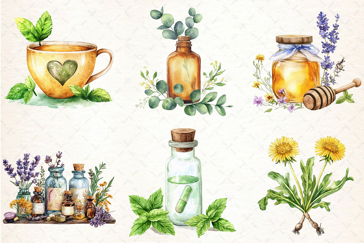 Watercolor Natural Remedies Clipart, an Illustration by Libby Wishes (Photo 2 of 7)