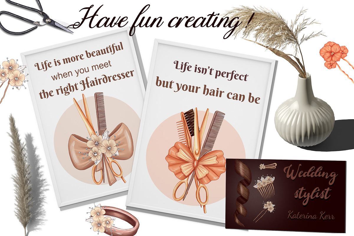 Hairdressing tools and accesories, a Decorative Illustration by Mrs.Swan_Design (Photo 6 of 6)