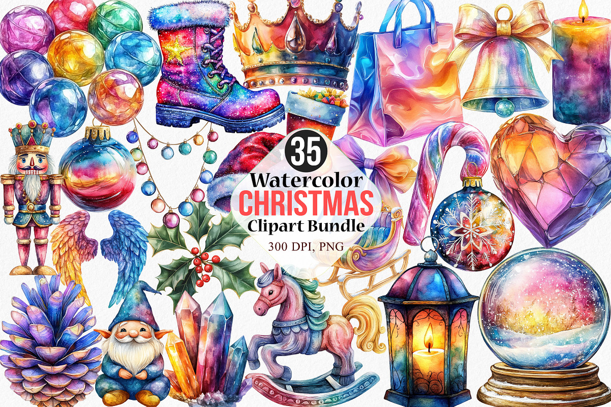 Watercolor Christmas Clipart Bundle, an Illustration by Canvas Craft (Photo 1 of 7)
