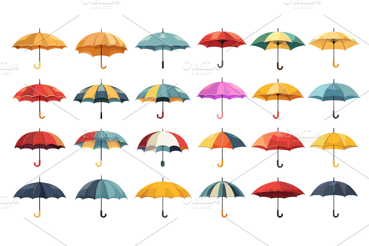 Flat Set of Colorful Umbrellas, an Object Illustration by LadadikArt