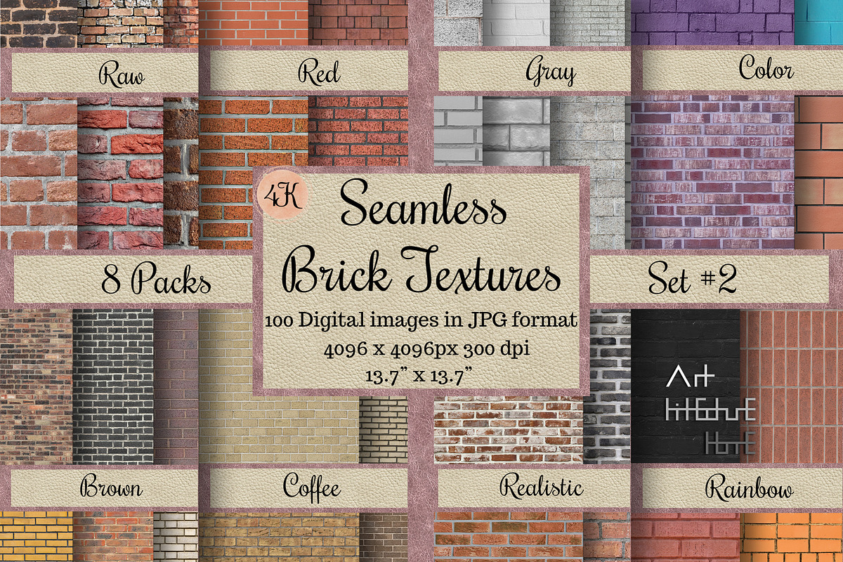 100 Seamless Brick Textures, Digital, a Texture Graphic by Arthitecture Home (Photo 1 of 11)
