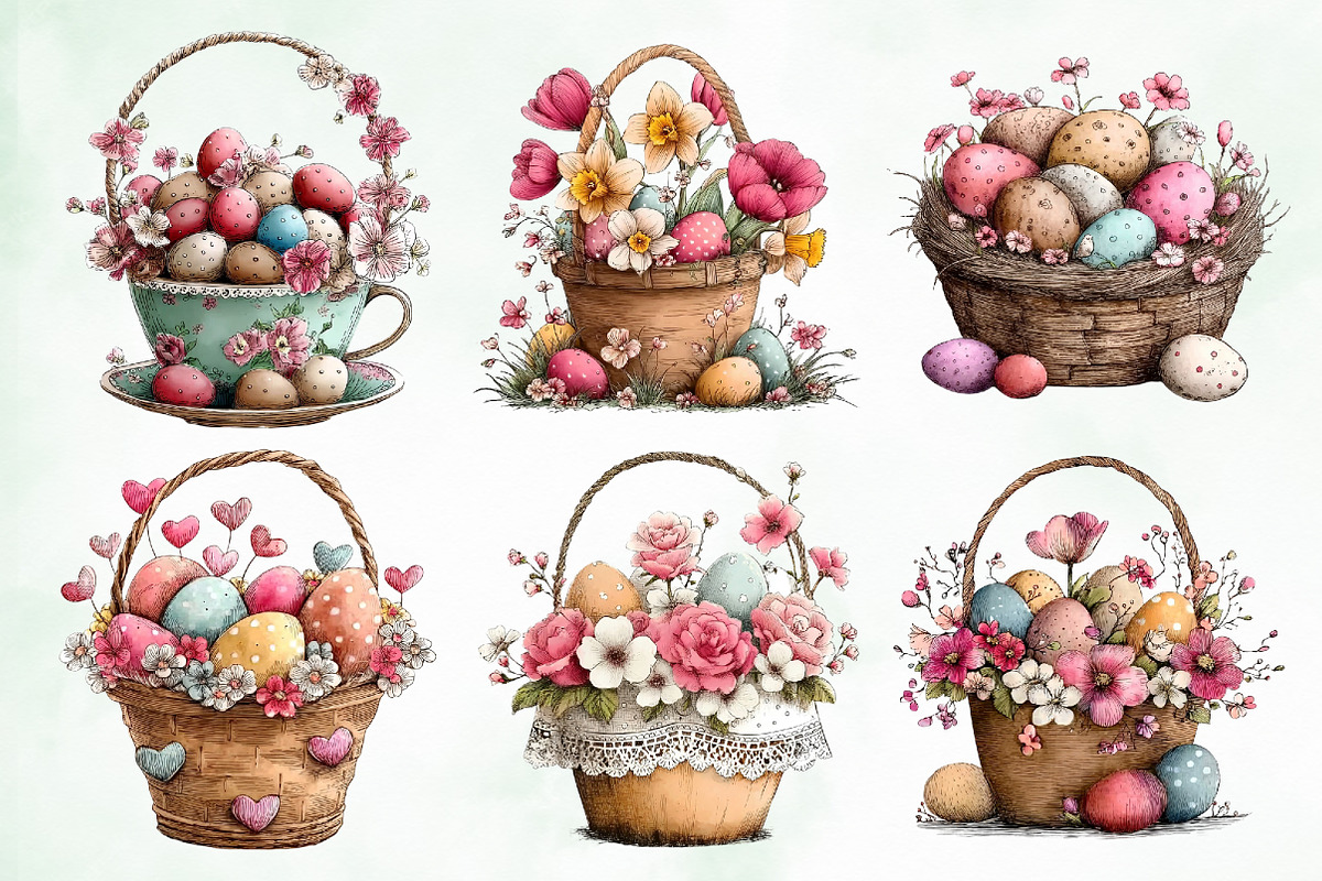 Whimsical Easter Basket Clipart, an Illustration by Creative Art (Photo 5 of 8)
