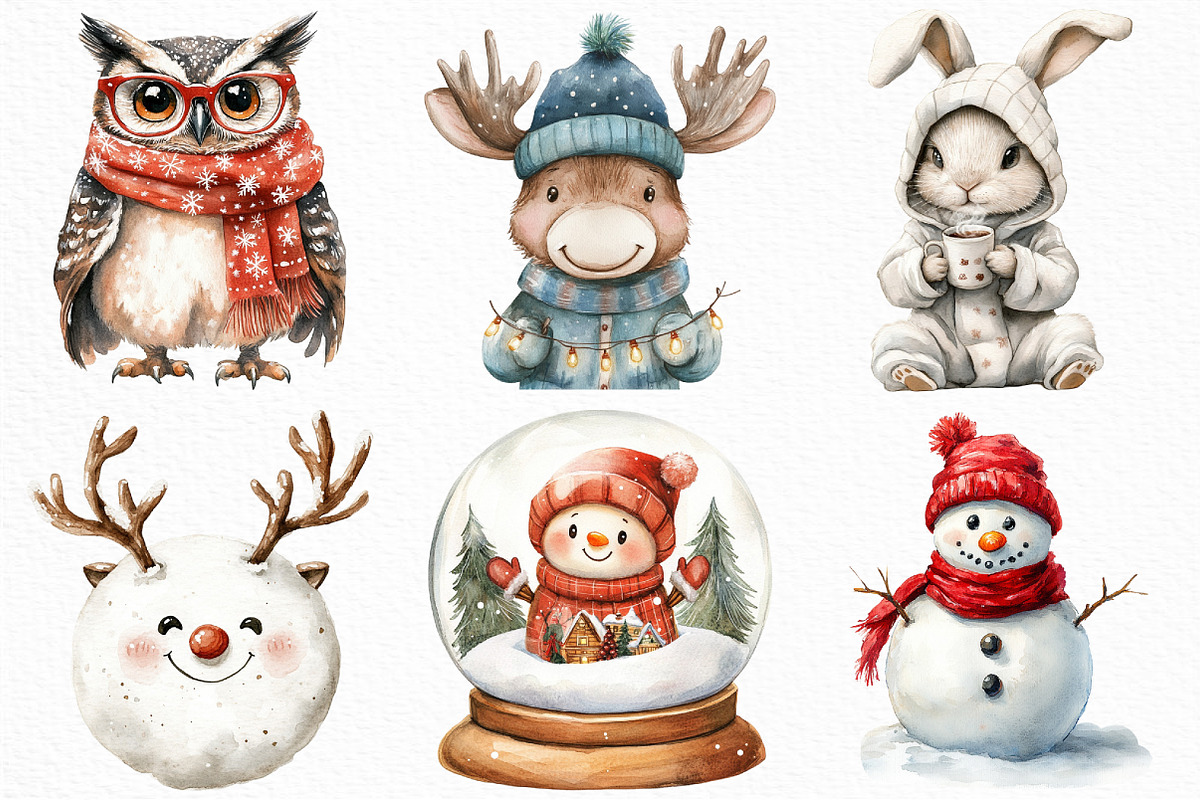 Watercolor Cute Christmas Characters, an Illustration by Craft Nest (Photo 4 of 6)