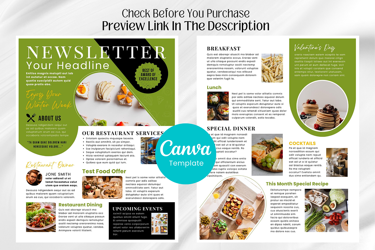 Canva Restaurant Newsletter Template preview 2