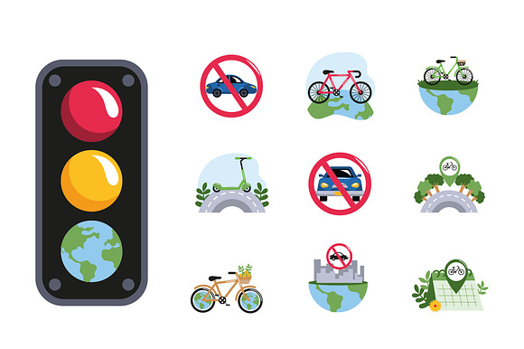 Car Free Mobility Illustration Set preview 2