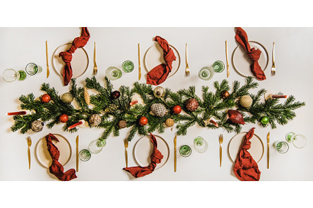Flat-lay of festive Christmas table, a Food & Drink Photo by Foxys