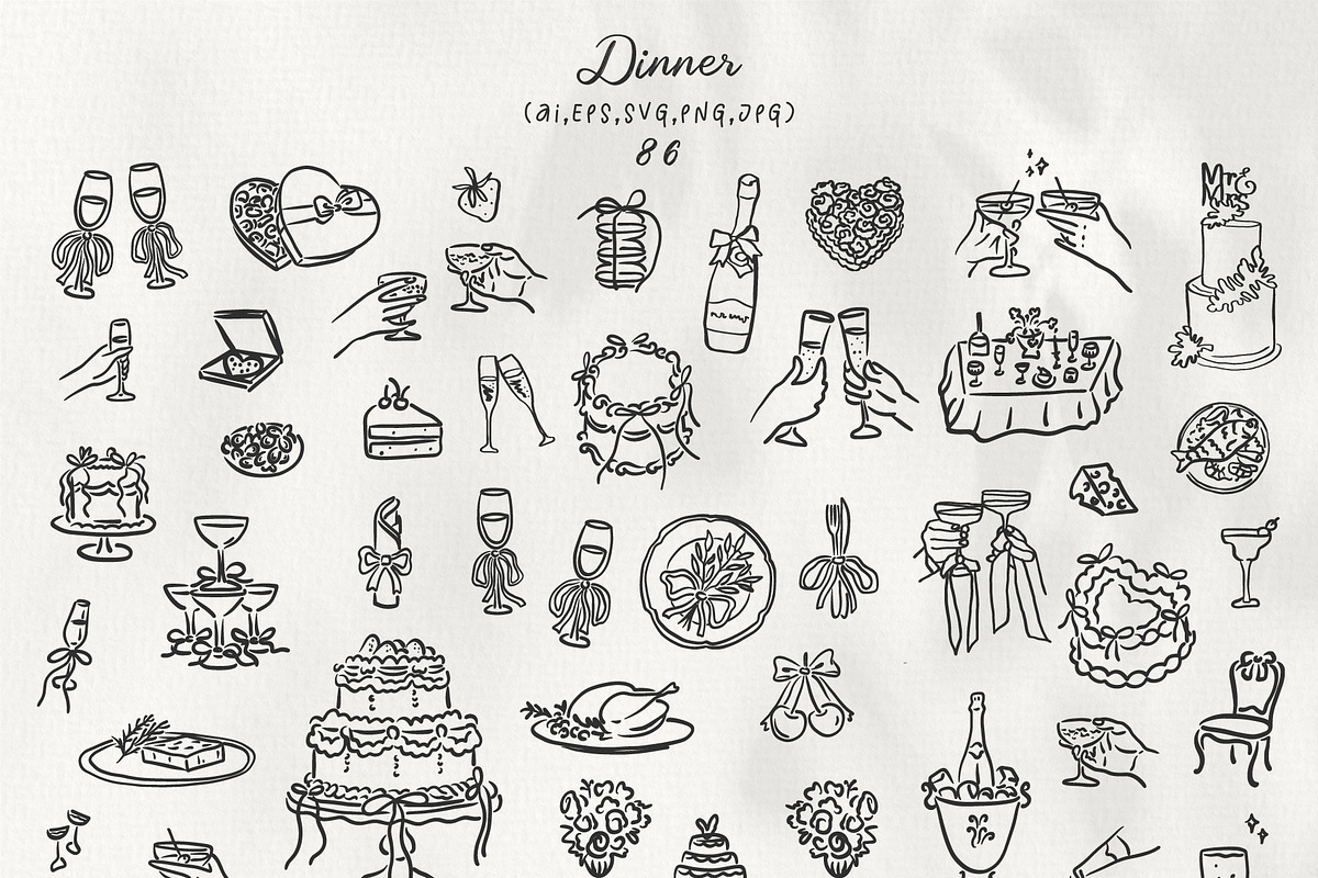Hand Drawn Playful Wedding Clipart, a Decorative Illustration by La Petite Line Art (Photo 2 of 15)