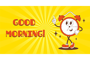 Retro wake up poster. Groovy alarm, an Illustration by Valerie Bodnar
