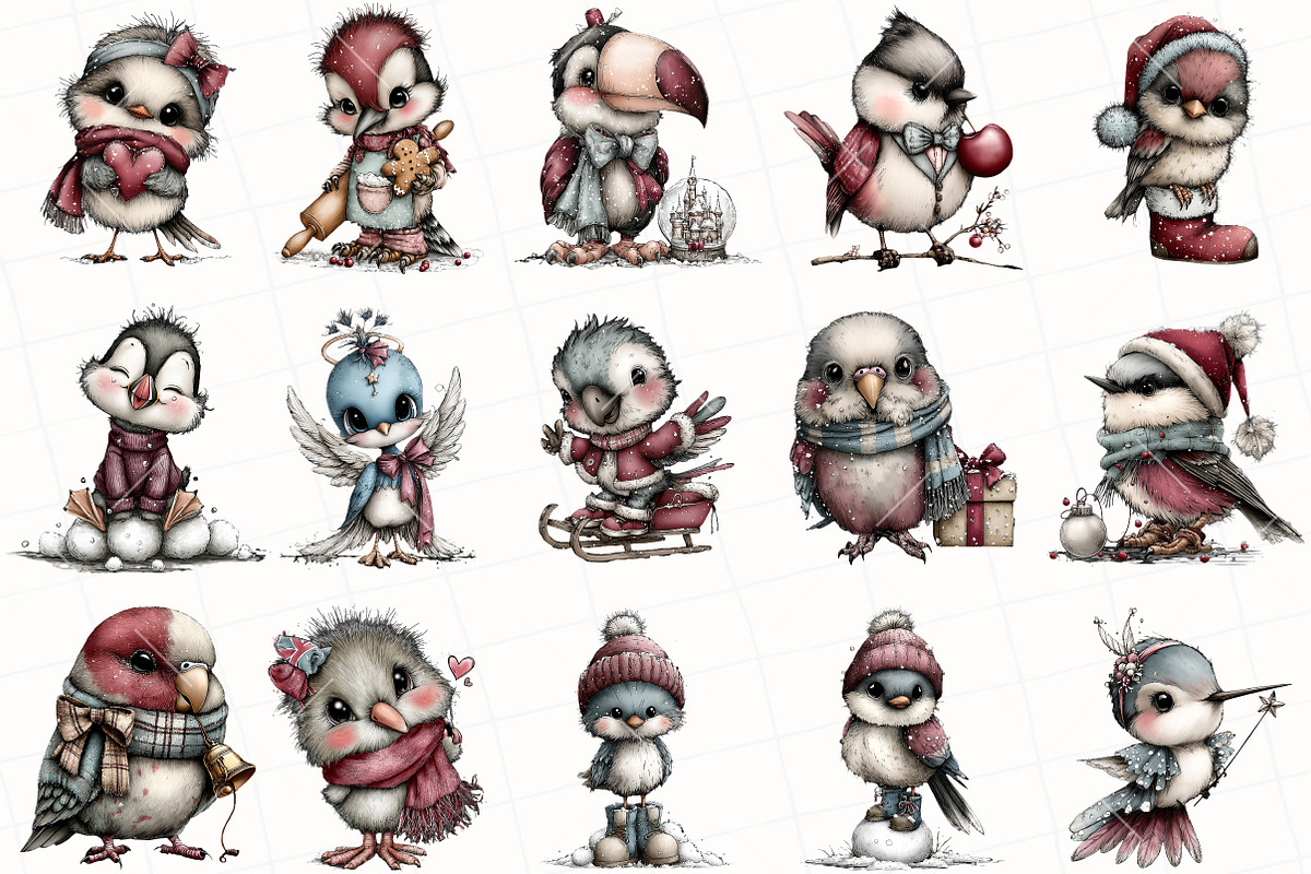 Whimsical Winter Bird Clipart, an Illustration by OK Design (Photo 3 of 6)