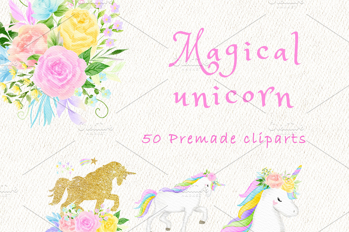 Magical unicorn clipart, an Illustration by heyiamalice (Photo 4 of 12)