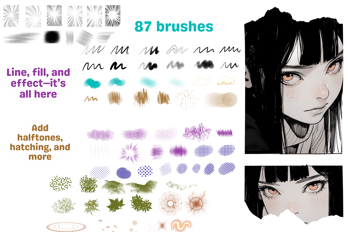 Manga Comic Essential Brushes, a Brush Add-On by Cozy Brushery (Photo 2 of 8)