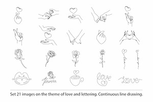 Love set. Сontinuous line drawing.