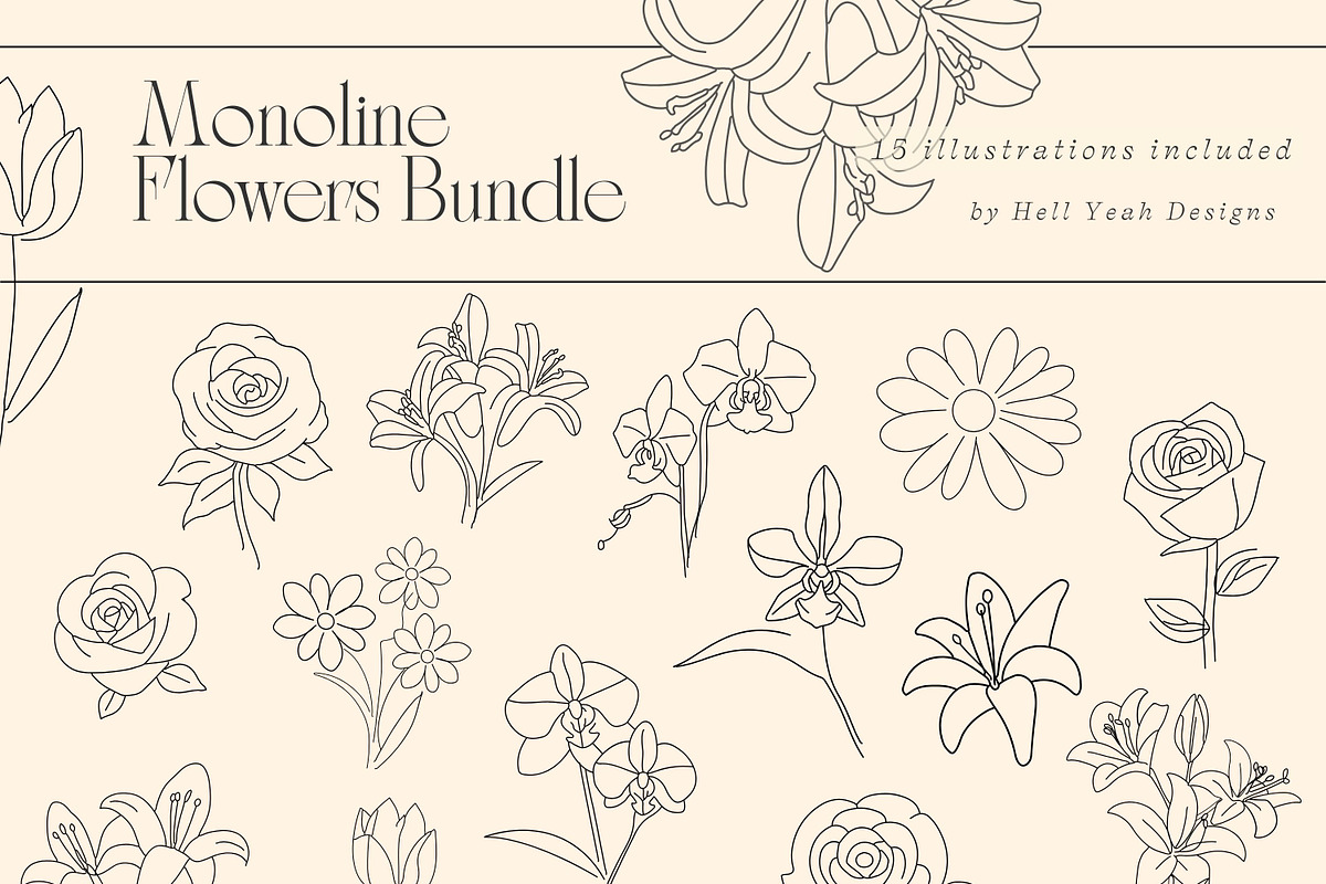 Monoline Flowers Bundle, an Object Graphic by Hell Yeah Designs (Photo 2 of 12)