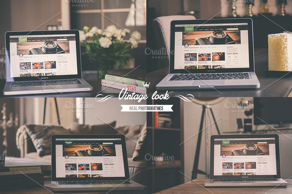 6 MacBooks In the house mock-ups, a Mac Mockup by Madebyvadim (Photo 2 of 5)