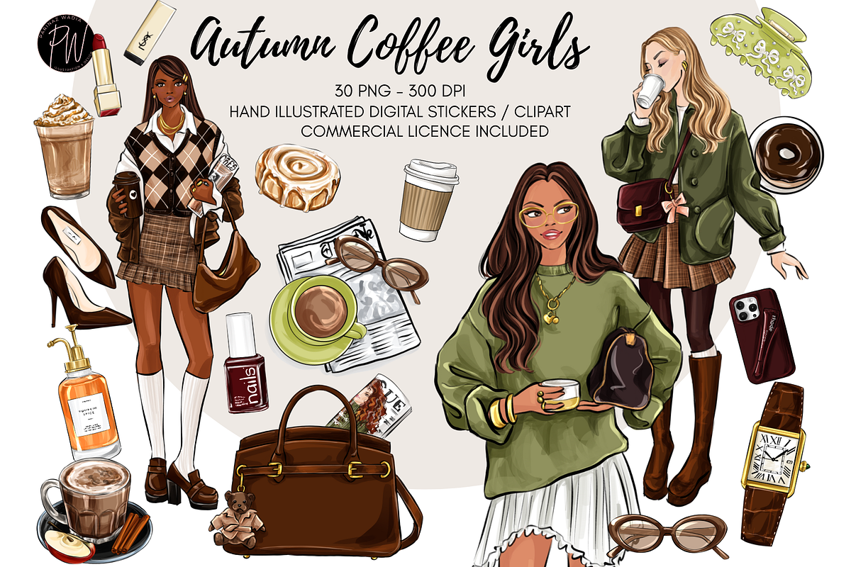 Autumn coffee girls clipart png, an Illustration by Parinaz Wadia Design (Photo 1 of 9)