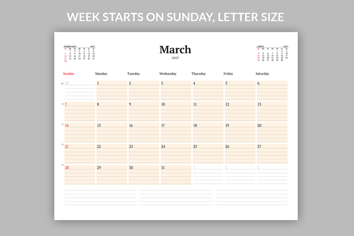 Monthly Planner 2027 (MP021-27), a Stationery Template by mikhailmorosin (Photo 3 of 4)