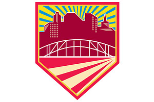 Skyscrapers And Bridge Retro Crest