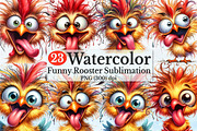 Watercolor Funny Rooster Clipart, a Seasonal Illustration by Rose Art (Thumbnail 1 of 4)