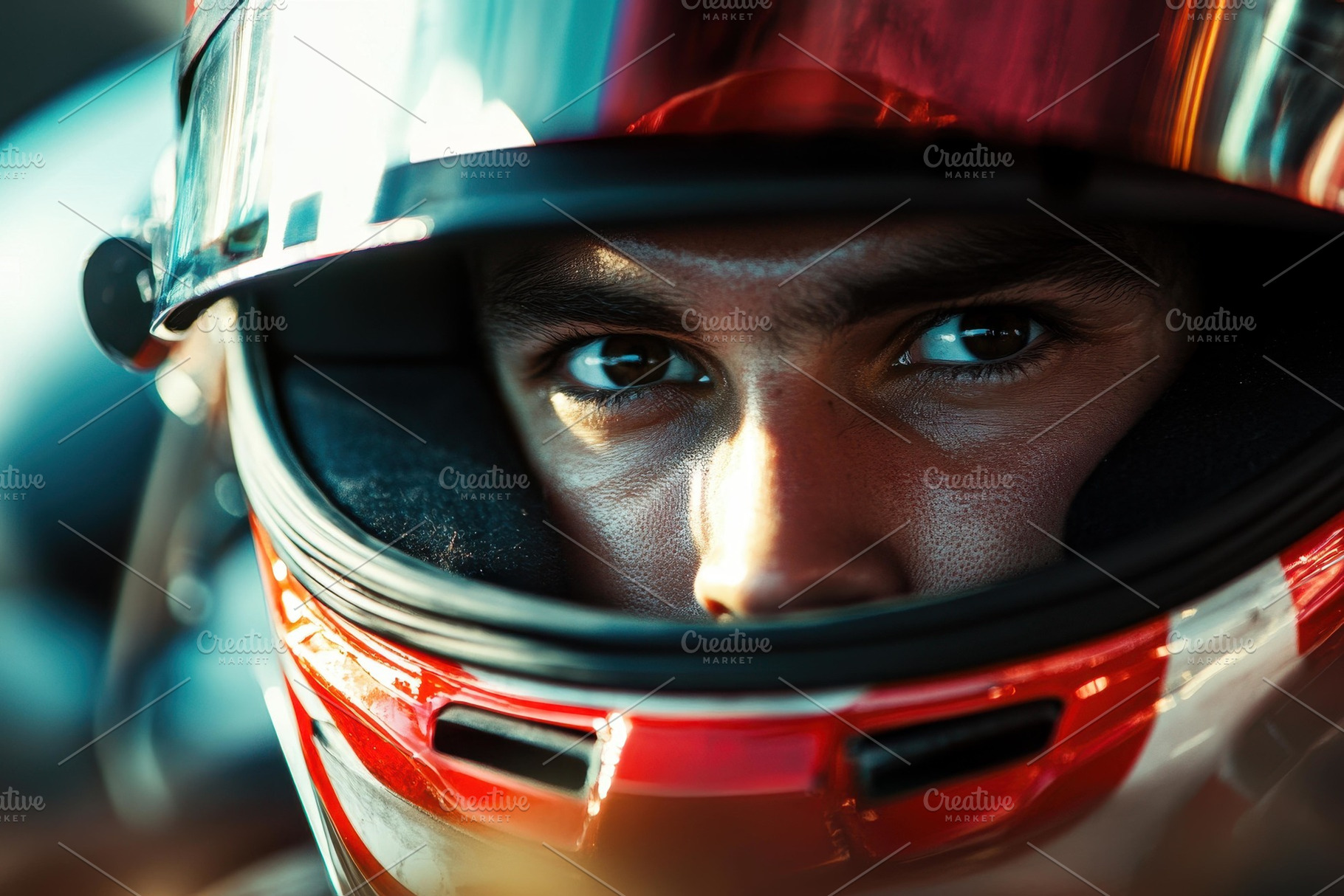 Focused race car driver prepares for, a Photo by Tanuart