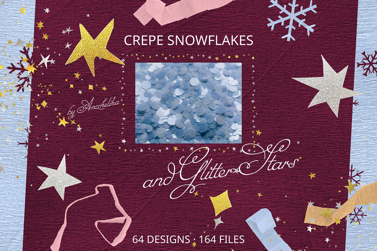 Crepe Snowflakes and Glitter Stars, an Object Graphic by Anzhelika (Photo 1 of 12)