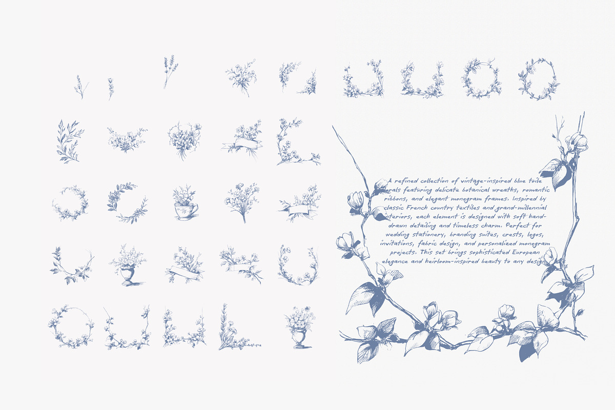 Blue toile floral monogram frames, a Decorative Illustration by Patishop Art (Photo 9 of 9)