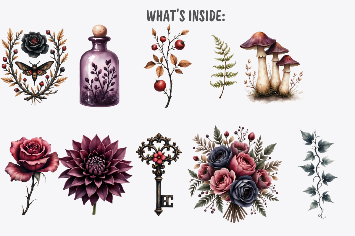 Gothic Botanical Clipart Bundle, a Decorative Illustration by Anca Digital Vibe (Photo 2 of 7)