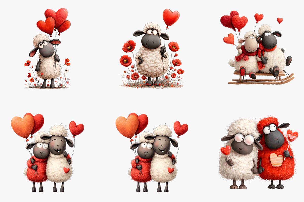 Funny Valentine Sheep Clipart, an Illustration by CreationArt (Photo 6 of 6)