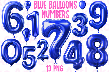 Blue Foil Balloons Numbers Clipart