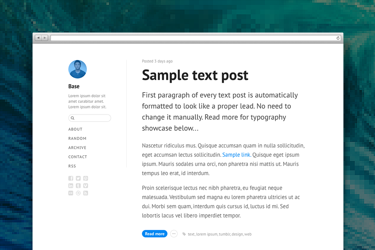 Base tumblr theme, a Websites & App Template by Pixel Revel (Photo 1 of 4)